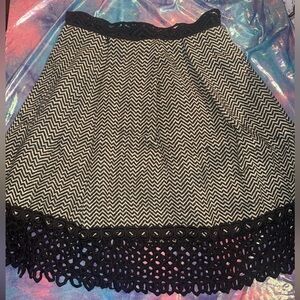 Anna Sui Wool Blend Chevron Swing Skirt with Birdcage Crochet Trim Size 10